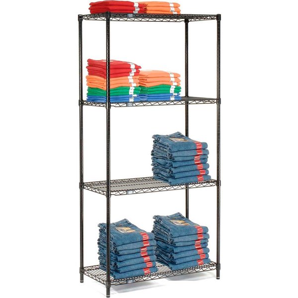 Nexel Black Epoxy, 4 Tier, Wire Shelving Starter Unit, 30W x 24D x 54H 24305B